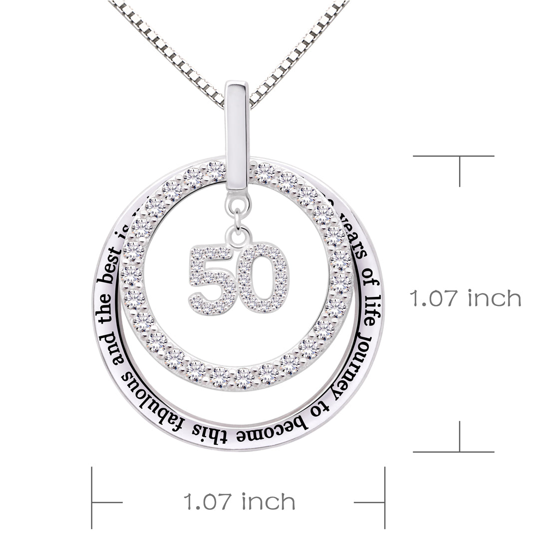 ALOV Jewelry Sterling Silber 50. Geburtstag Es hat 50 Jahre Lebensreise gedauert, um diese fabelhafte und das Beste kommt noch kommende Halskette mit kubischem Zirkonia-Anhänger zu werden