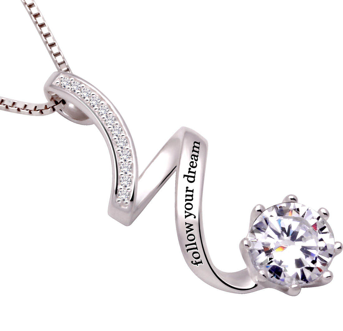 ALOV 珠宝纯银“追随你的梦想”方晶锆石吊坠项链