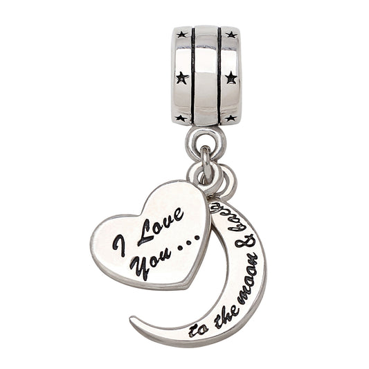 "I Love You To The Moon and Back" Two-Piece Pendant Bead Charm ALOV Sterling Silver