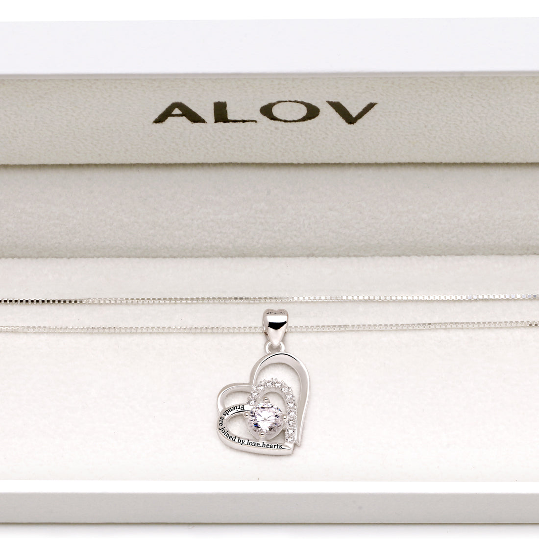 ALOV 珠宝纯银“朋友因爱心而相连”双爱心方晶锆石吊坠项链