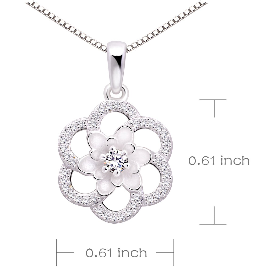ALOV Jewelry Sterling Silver Love Peace Happiness Cubic Zirconia Pendant Necklace