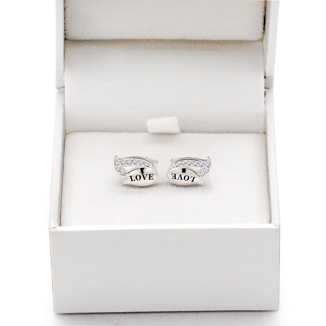 ALOV 珠宝纯银 LOVE 方晶锆石耳钉