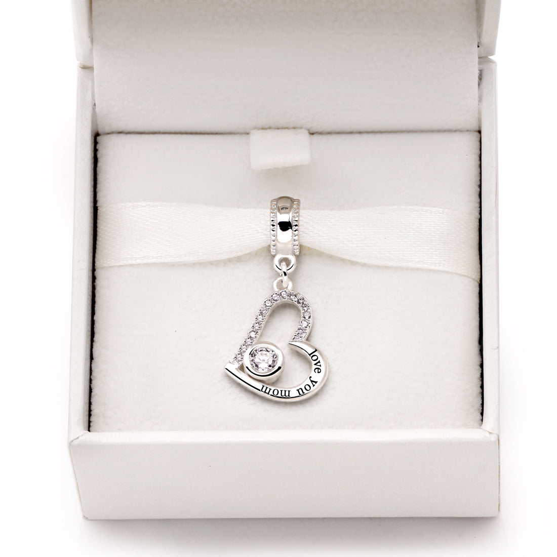 ALOV 纯银“爱你妈妈”方晶锆石吊坠串珠