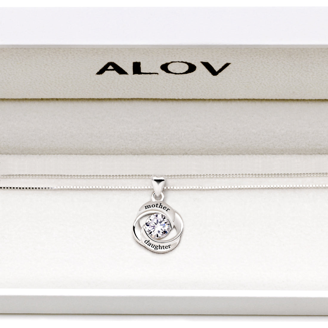 ALOV Jewelry Sterling Silver mother and daughter Love Cubic Zirconia Pendant Necklace