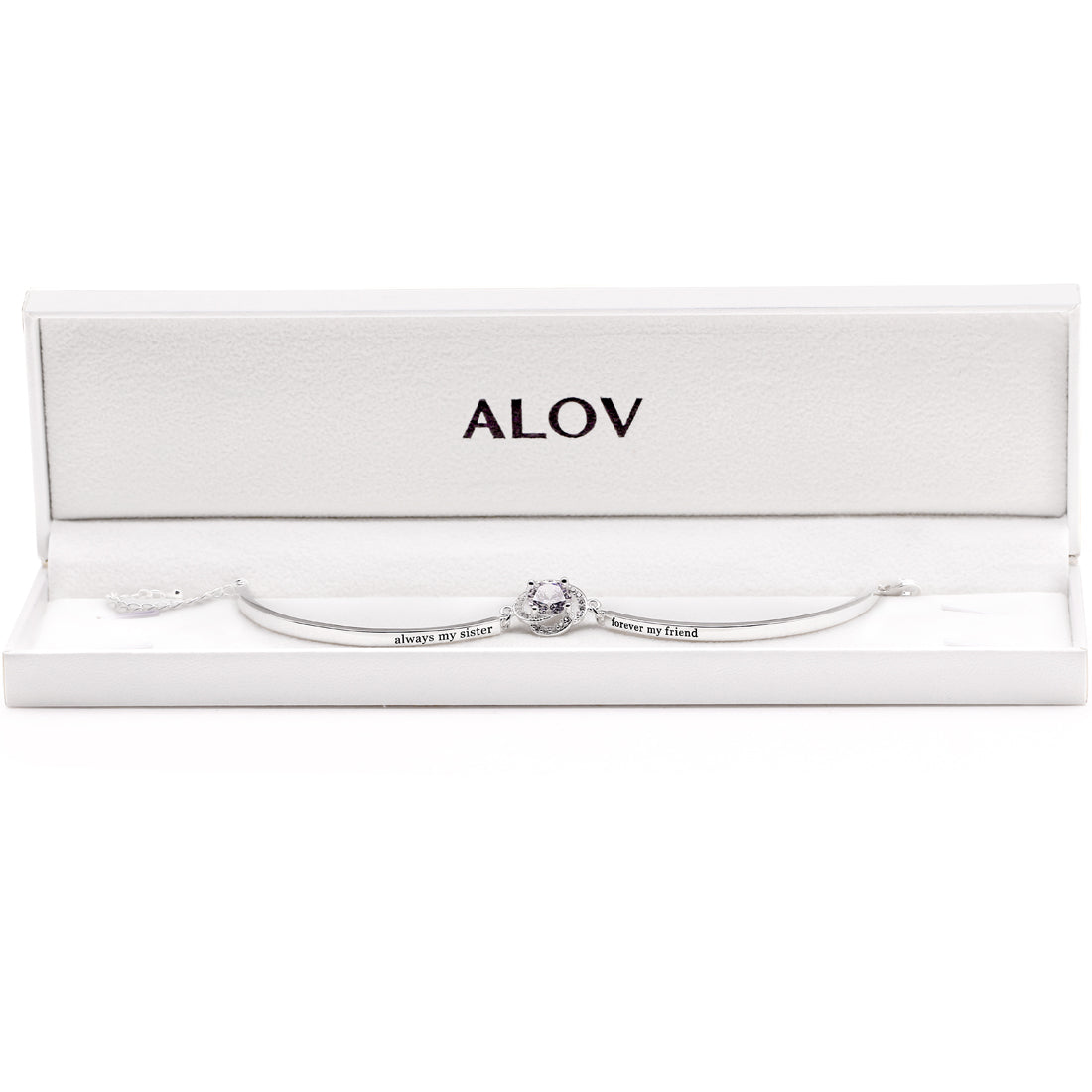 ALOV Jewelry Sterling Silver "always my sister forever my friend" Cubic Zirconia Bracelet