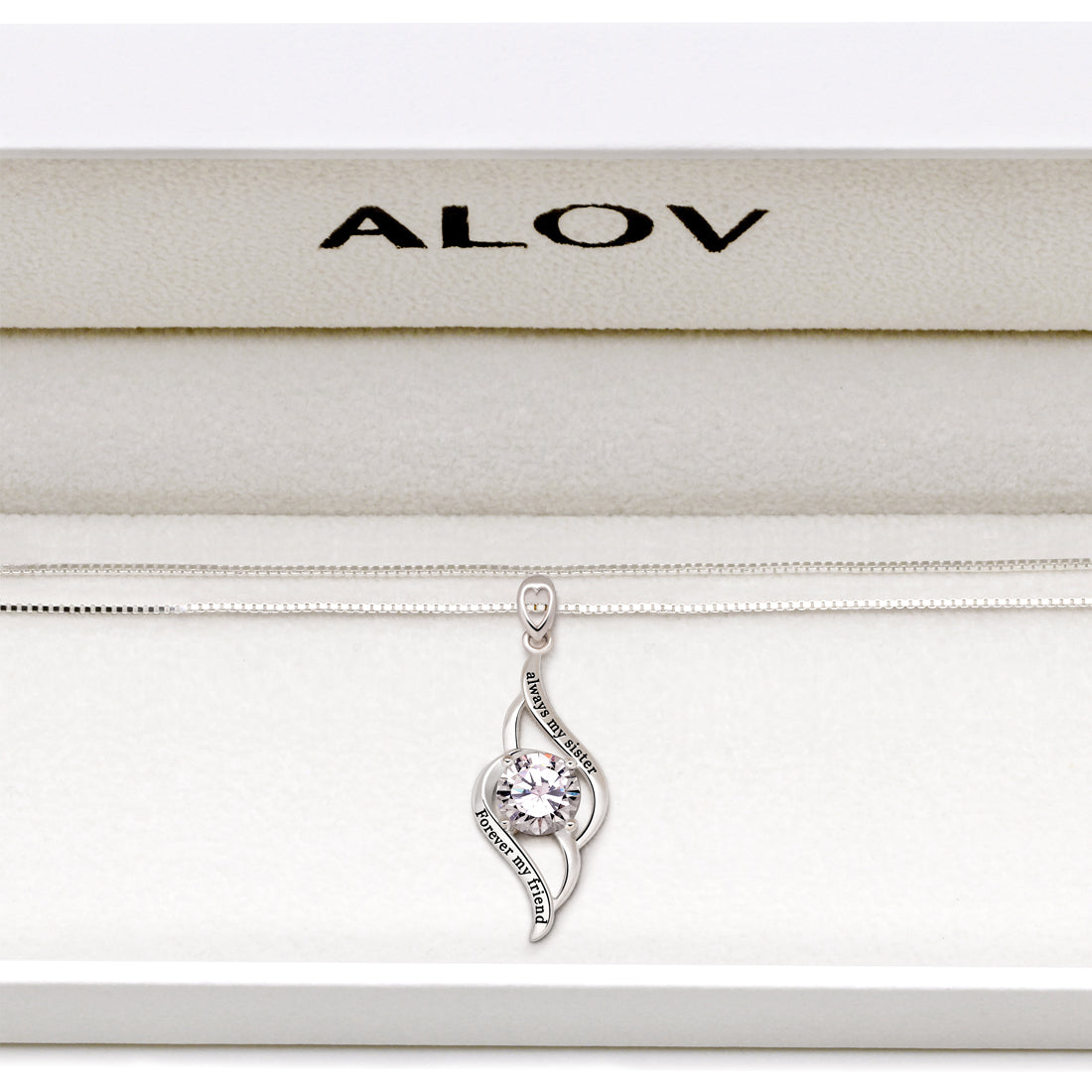 ALOV 珠宝纯银“永远是我的姐妹永远是我的朋友”爱情方晶锆石吊坠项链