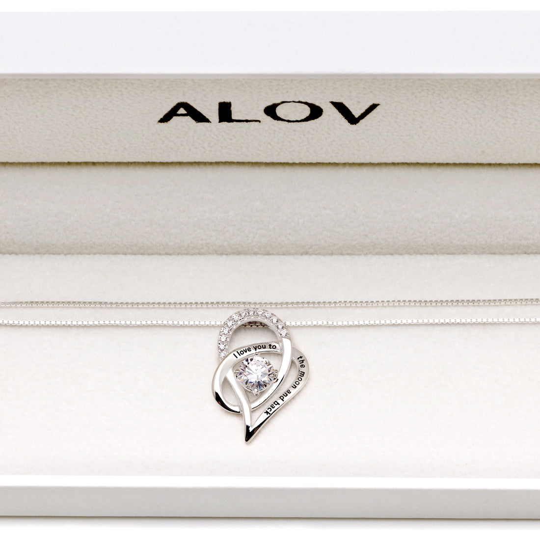 ALOV Jewelry Sterlingsilber-Halskette mit Anhänger „I Love You To The Moon and Back“, Liebesherz, Zirkonia