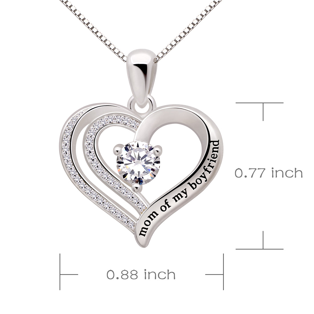 ALOV Jewelry Sterling Silver Mom of My Boyfriend Love Heart Cubic Zirconia Pendant Necklace
