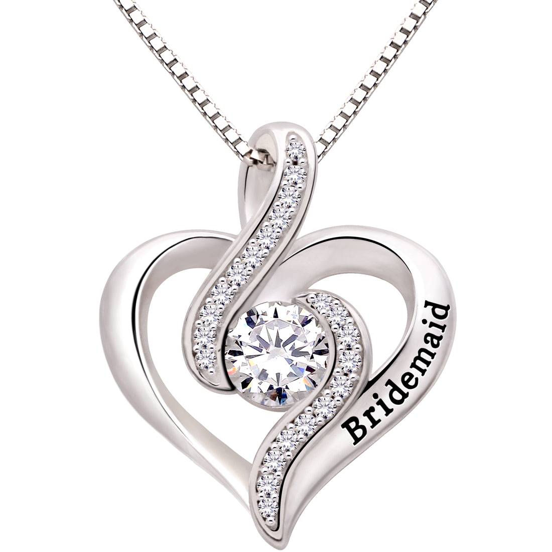 ALOV Jewelry Sterling Silver Bridemaid Cubic Zirconia Pendant Necklace