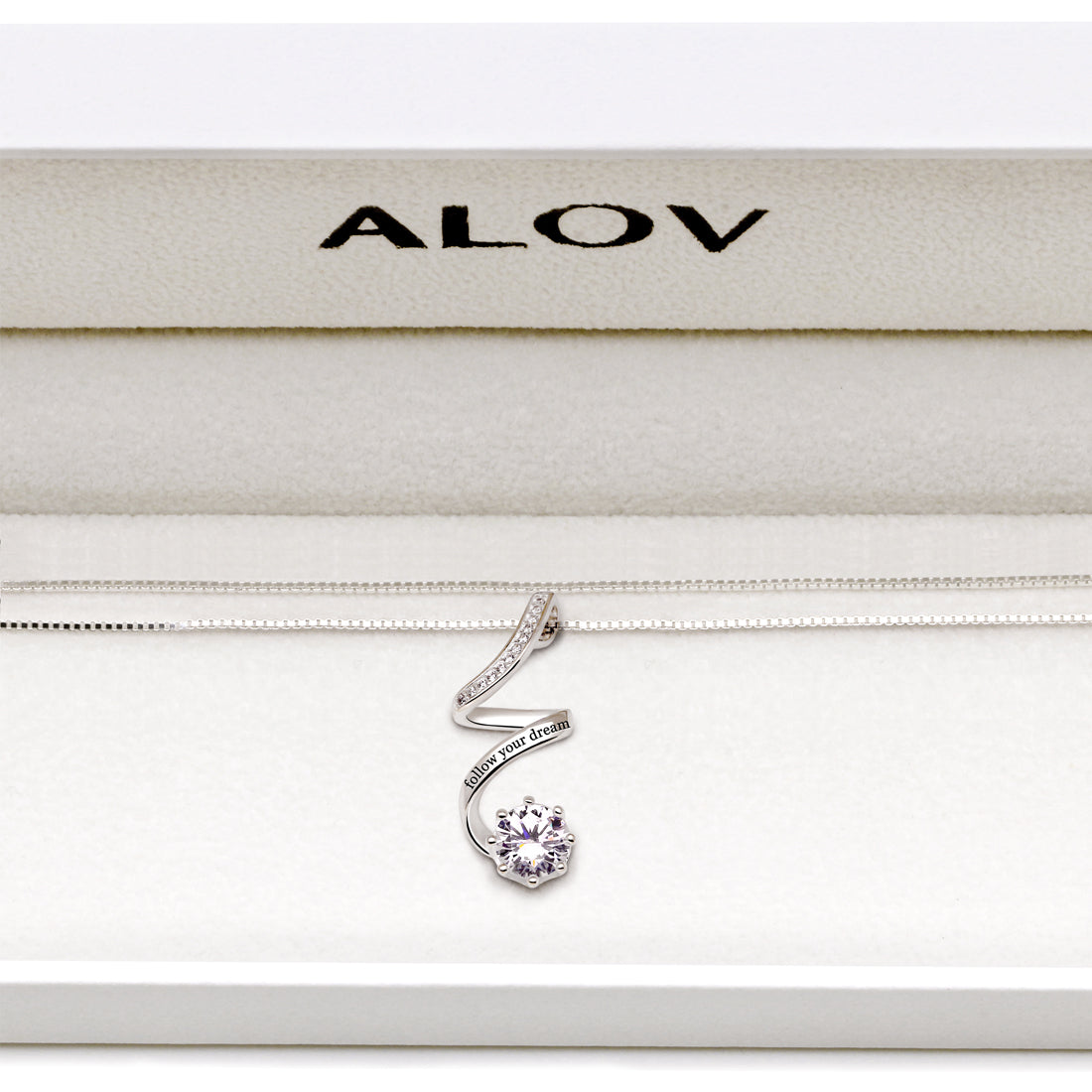 ALOV Jewelry Sterling Silver “follow your dream” Cubic Zirconia Pendant Necklace