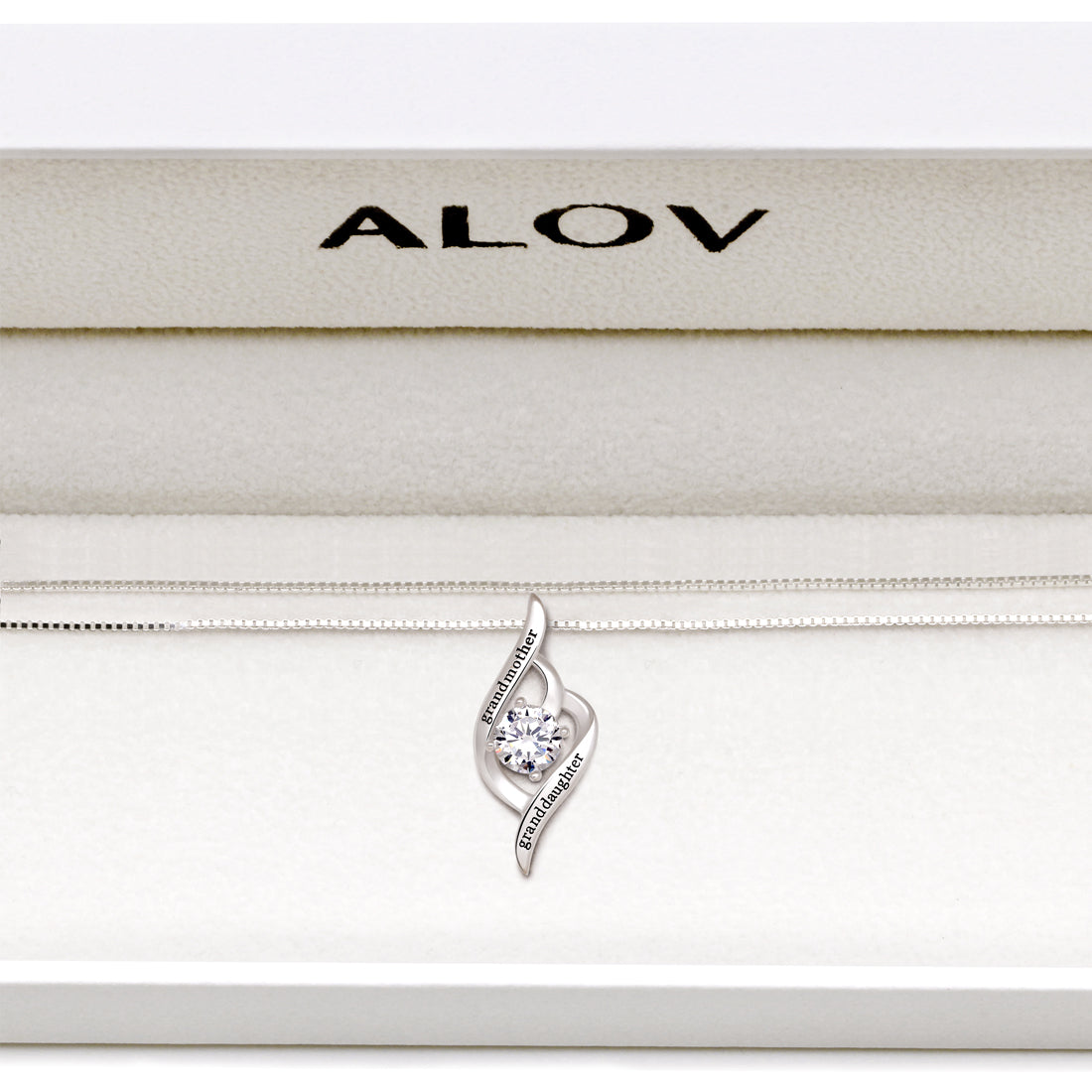 ALOV Jewelry Sterling Silver "grandmother granddaughter" Love Cubic Zirconia Pendant Necklace