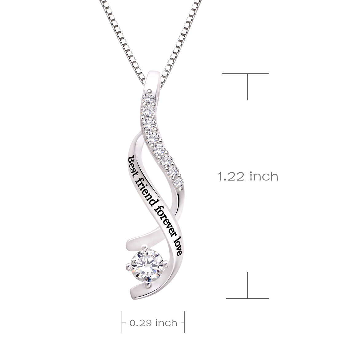 ALOV Jewelry Sterling Silver Best friend forever love Cubic Zirconia Pendant Necklace