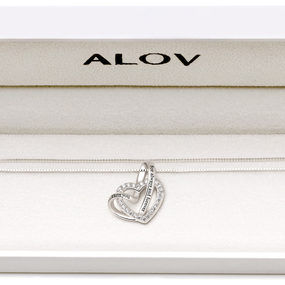 ALOV Jewelry Sterling Silver "I love you for always and forever" Love Heart Cubic Zirconia Necklace