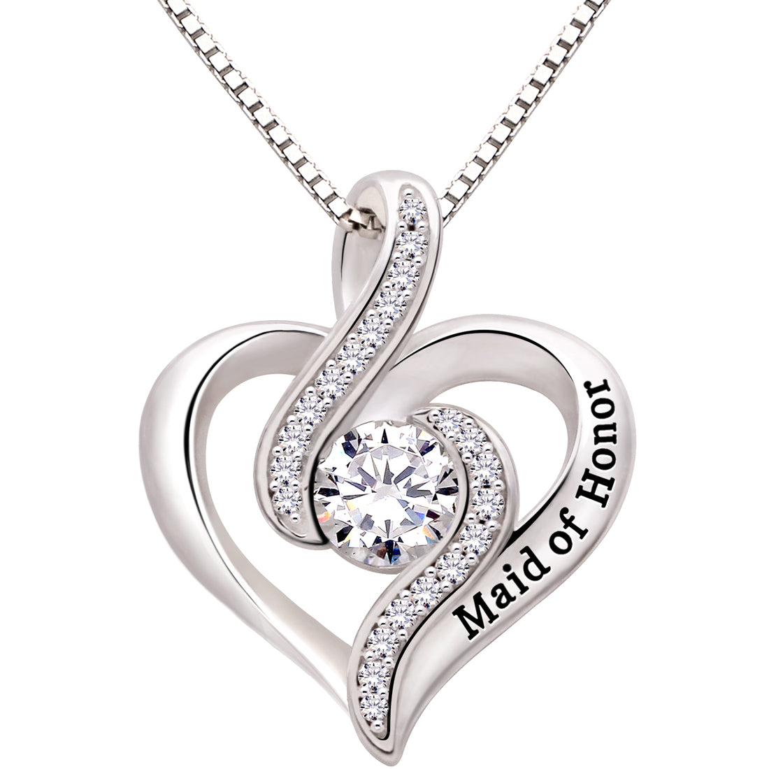 ALOV Jewelry Sterling Silver Maid of Honor Cubic Zirconia Pendant Necklace