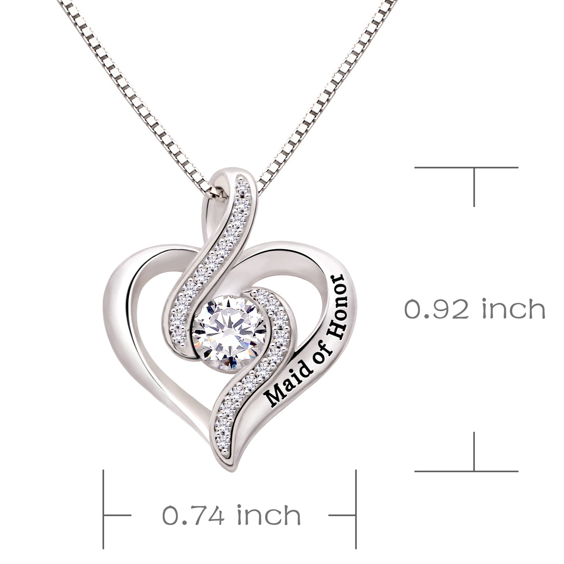 ALOV Jewelry Sterling Silver Maid of Honor Cubic Zirconia Pendant Necklace