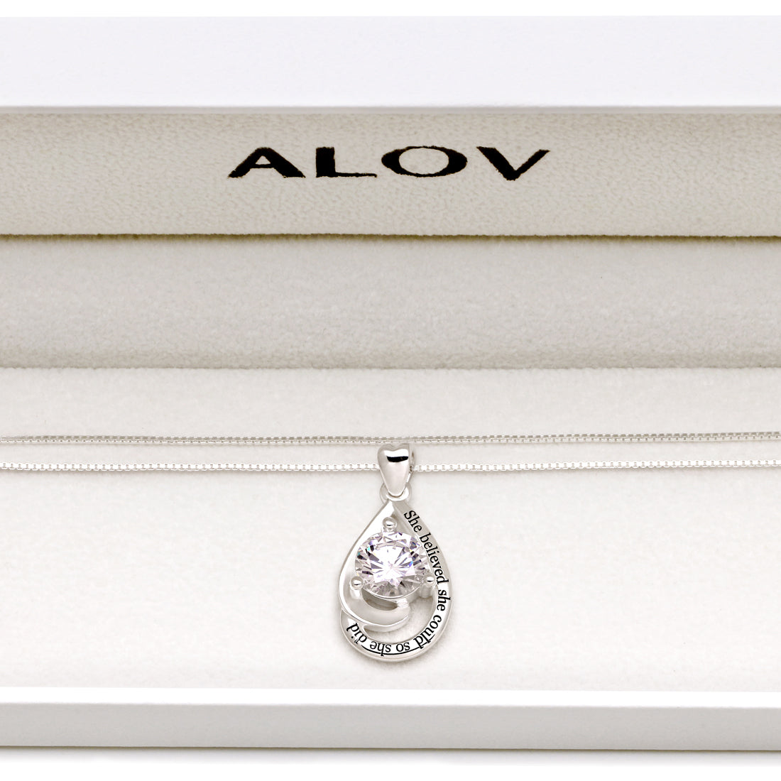 ALOV Jewelry Sterling Silver "She believed she could so she did" Cubic Zirconia Pendant Necklace