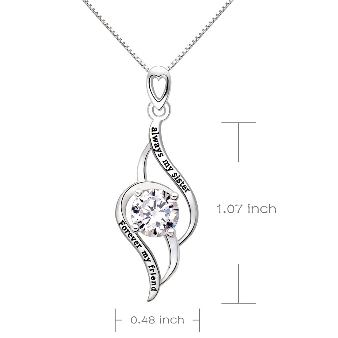 ALOV Jewelry Sterling Silver "always my sister Forever my friend" Love Cubic Zirconia Pendant Necklace