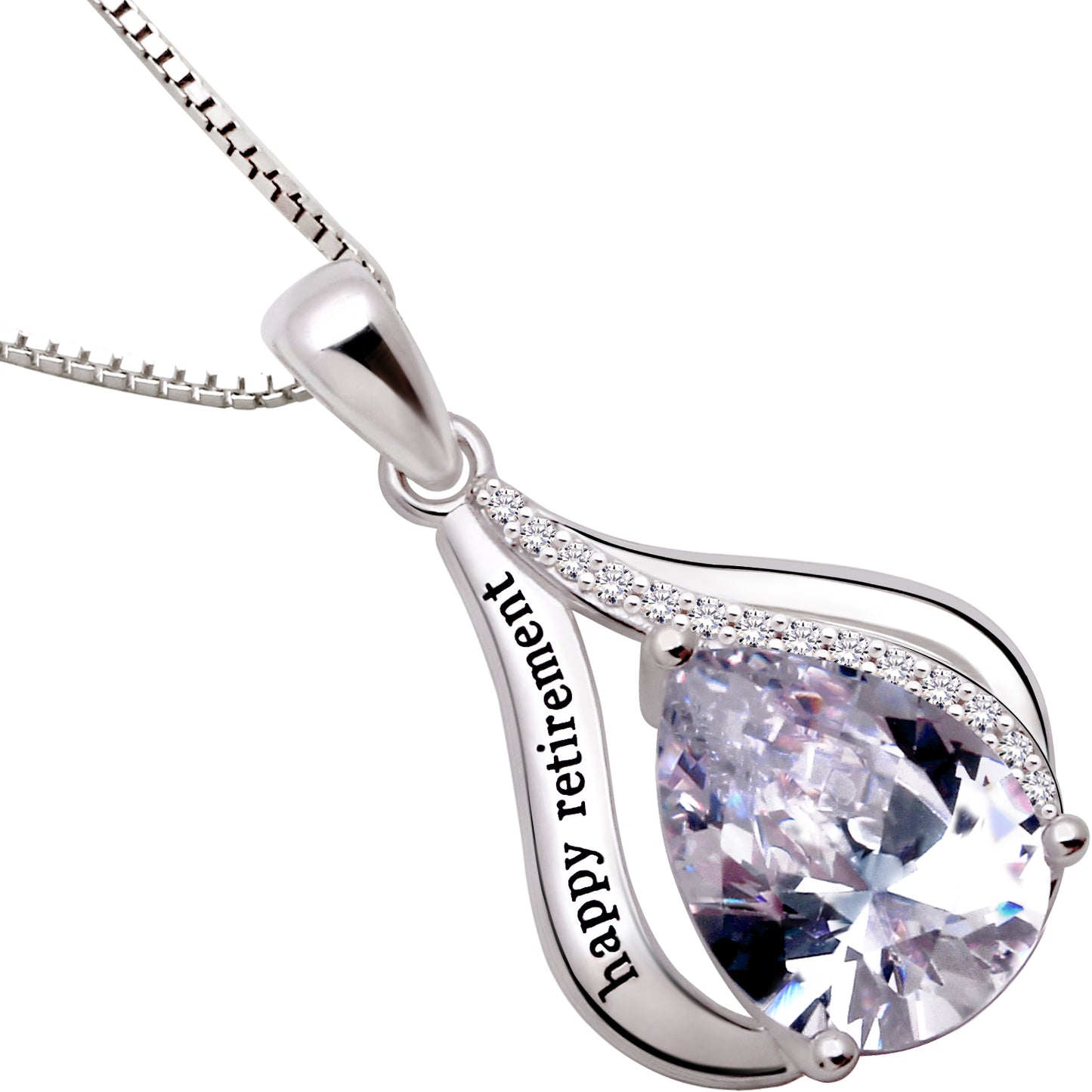 ALOV Jewelry Sterling Silver happy retirement Cubic Zirconia Pendant Necklace