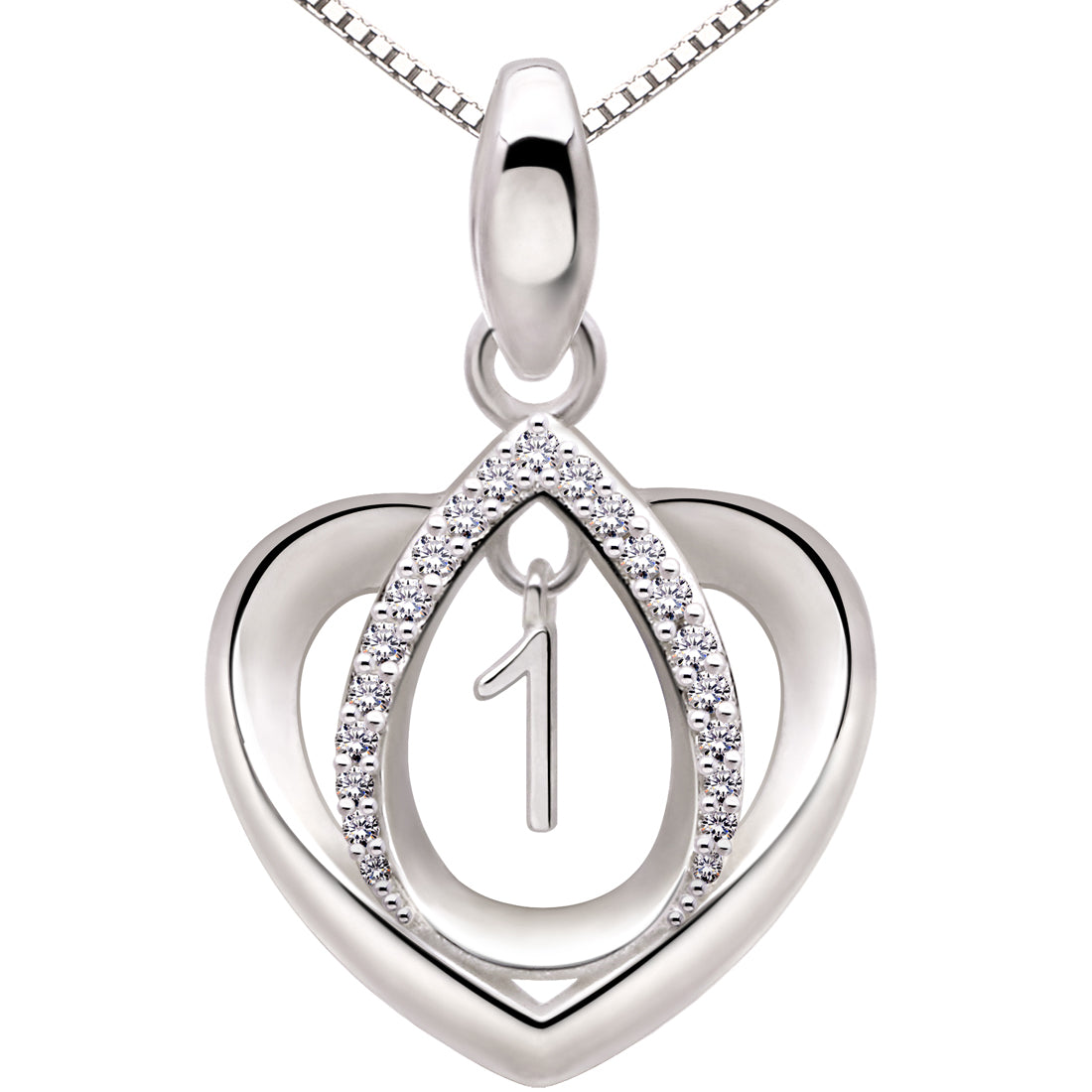 ALOV Jewelry Sterling Silver Lucky Number Anniversary Numeral Love Heart Cubic Zirconia Pendant Necklace