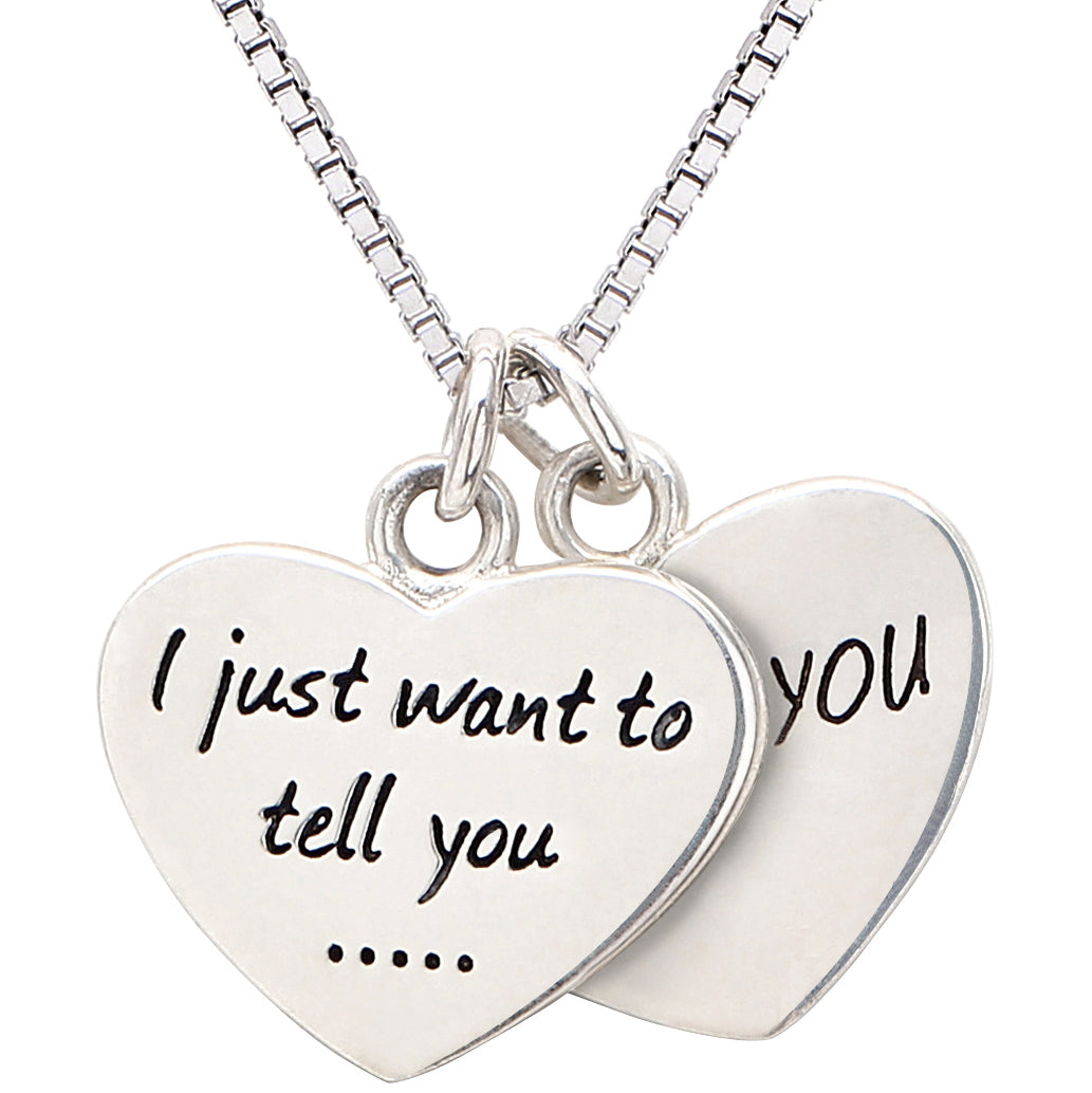 Alov Sterling Silver I just want to tell you... I love you Double Hearts Necklace, 45cm
