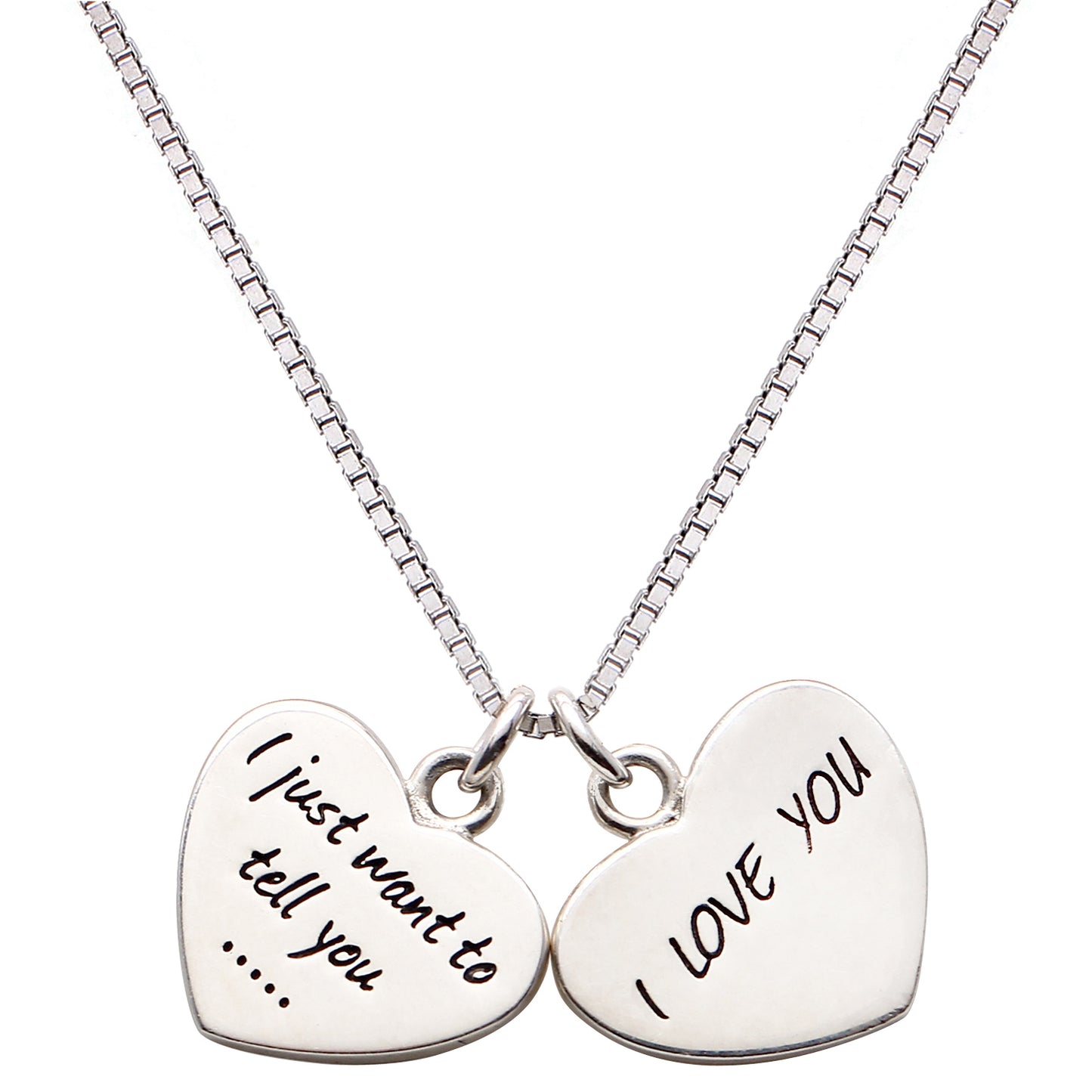 Alov Sterling Silver I just want to tell you... I love you Double Hearts Necklace, 45cm