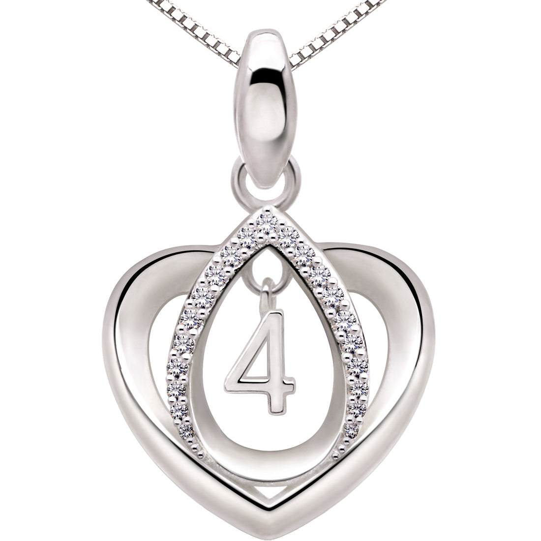 ALOV 珠宝纯银幸运数字周年纪念数字爱心方晶锆石吊坠项链