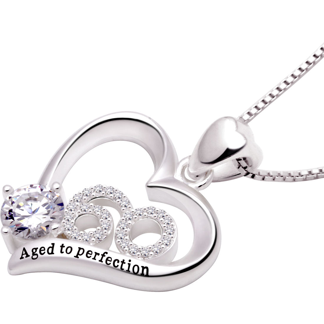 ALOV Jewelry Sterling Silver 60th Birthday Aged to Perfection Cubic Zirconia Pendant Necklace