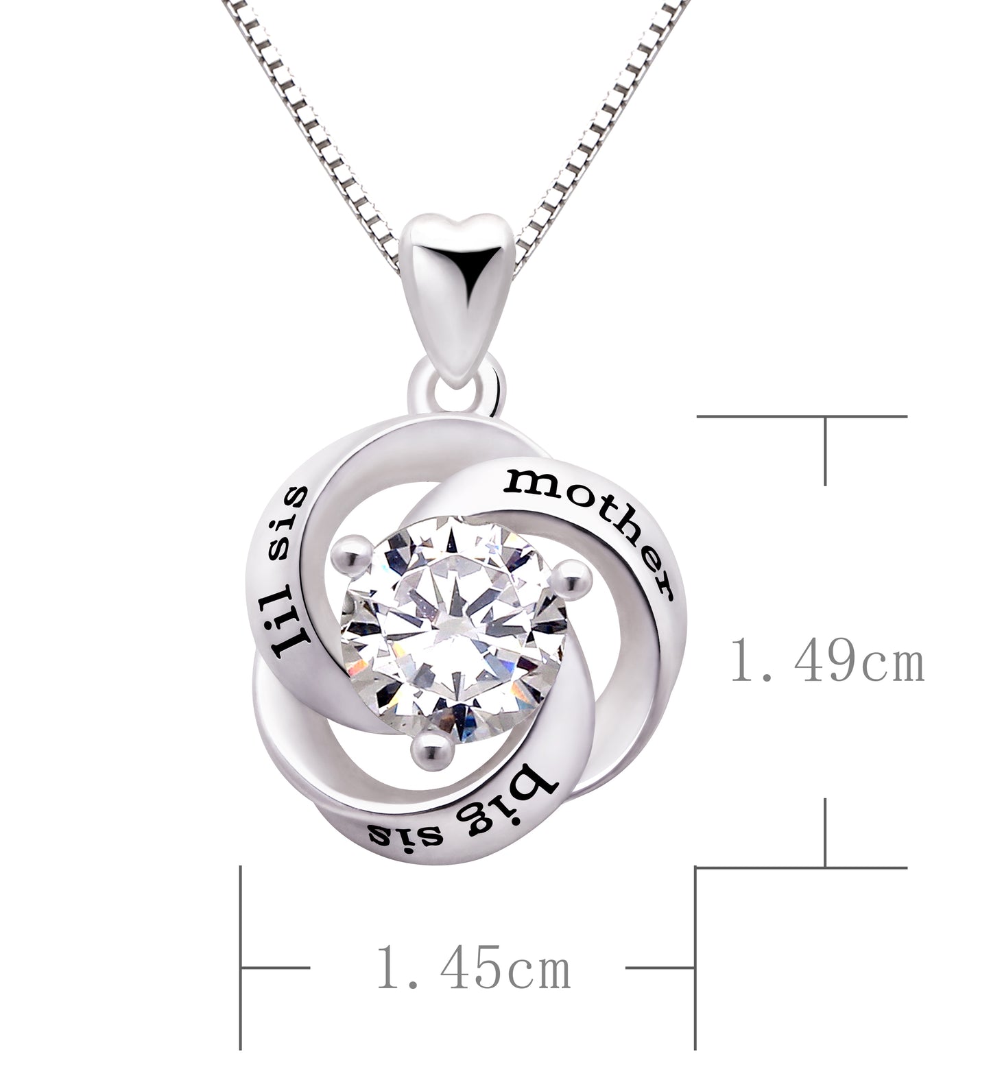 ALOV Jewelry Sterling Silver mother, big sis, lil sis Love Cubic Zirconia Pendant Necklace