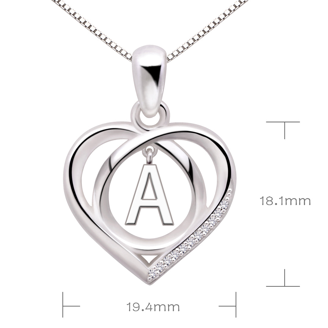 ALOV Jewelry Halskette mit Anhänger aus Sterlingsilber, Anfangsbuchstabe, Alphabet, Liebe, Herz, Zirkonia