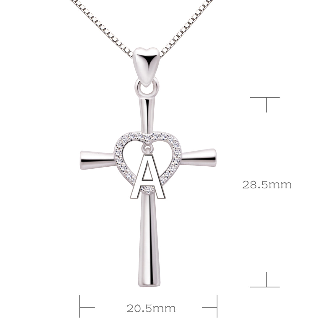 ALOV Jewelry Sterling Silver Initial Letter Alphabet Love Heart Cross Cubic Zirconia Pendant Necklace