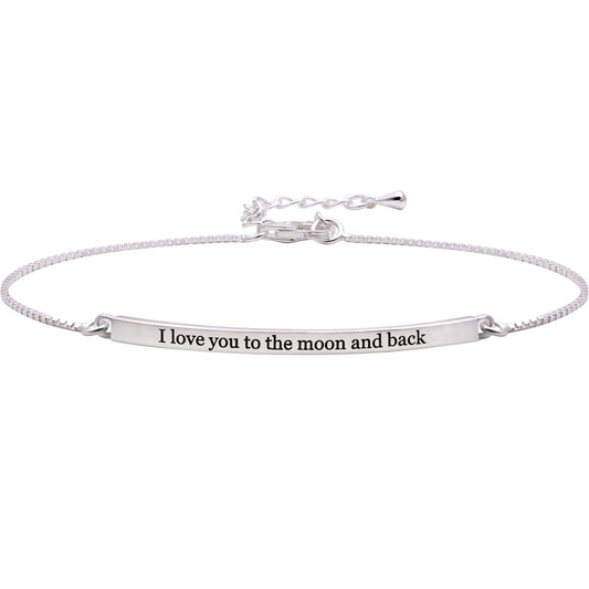 ALOV Jewelry Sterling Silver "I love you to the moon and back" Chain Bracelet