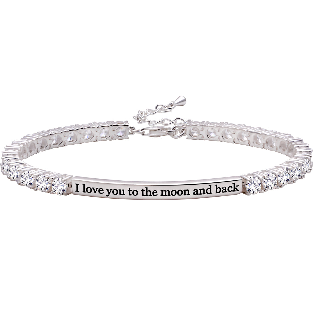 ALOV Jewelry Tennisarmband aus Sterlingsilber mit der Aufschrift „I love you to the moon and back“, 4 mm, Zirkonia