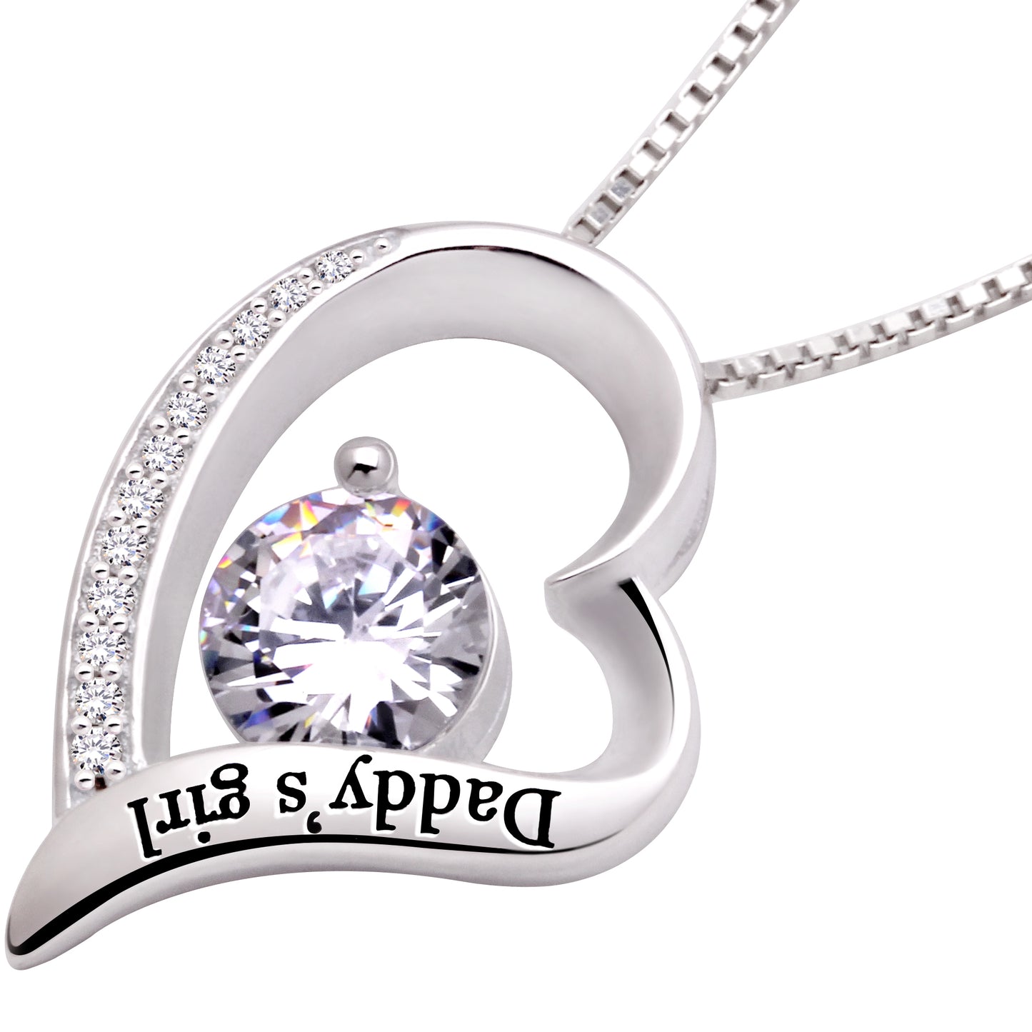 ALOV Jewelry Sterling Silver "Daddy's girl" Love Heart Cubic Zirconia Pendant Necklace