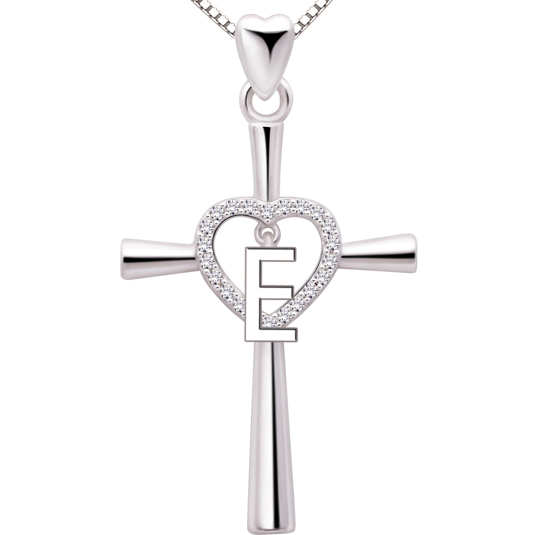 ALOV Jewelry Halskette mit Anhänger aus Sterlingsilber, Anfangsbuchstabe, Alphabet, Liebe, Herz, Kreuz, Zirkonia
