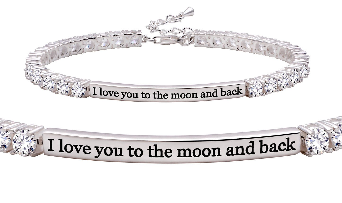 ALOV Jewelry Sterling Silver "I love you to the moon and back" 4mm Cubic Zirconia Tennis Bracelet