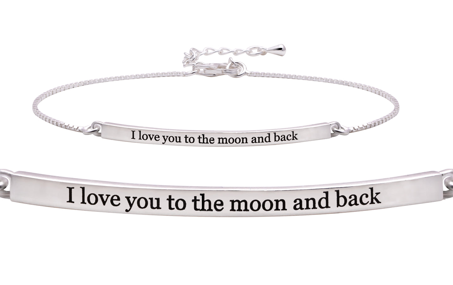 ALOV Jewelry Kettenarmband aus Sterlingsilber mit der Aufschrift „I love you to the Moon and back“.