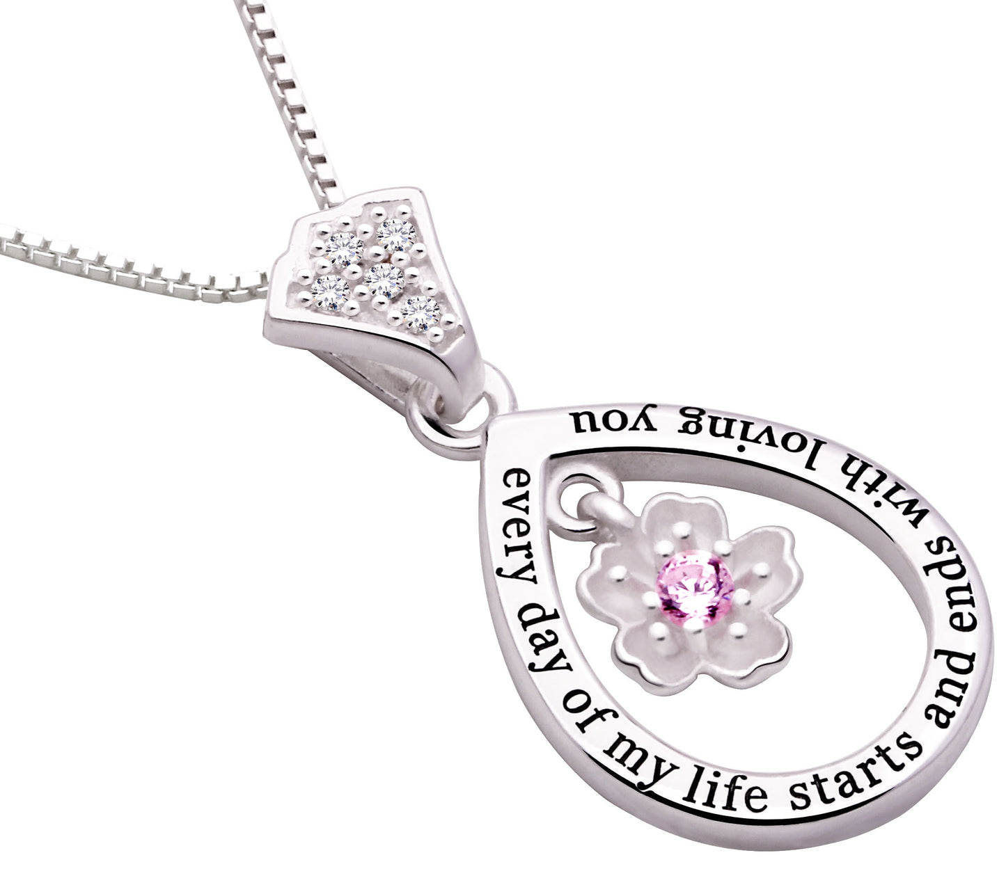 ALOV Jewelry Sterling Silver "every day of my life starts and ends with loving you" Love Cubic Zirconia Pendant Necklace