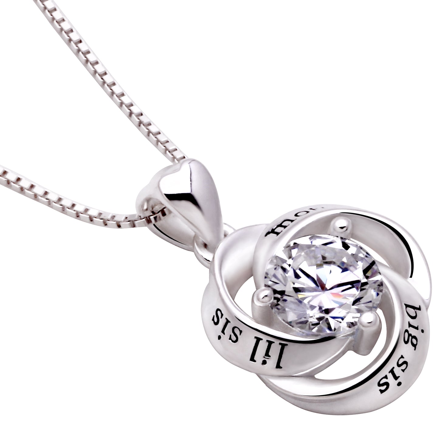 ALOV Jewelry Sterling Silver mother, big sis, lil sis Love Cubic Zirconia Pendant Necklace