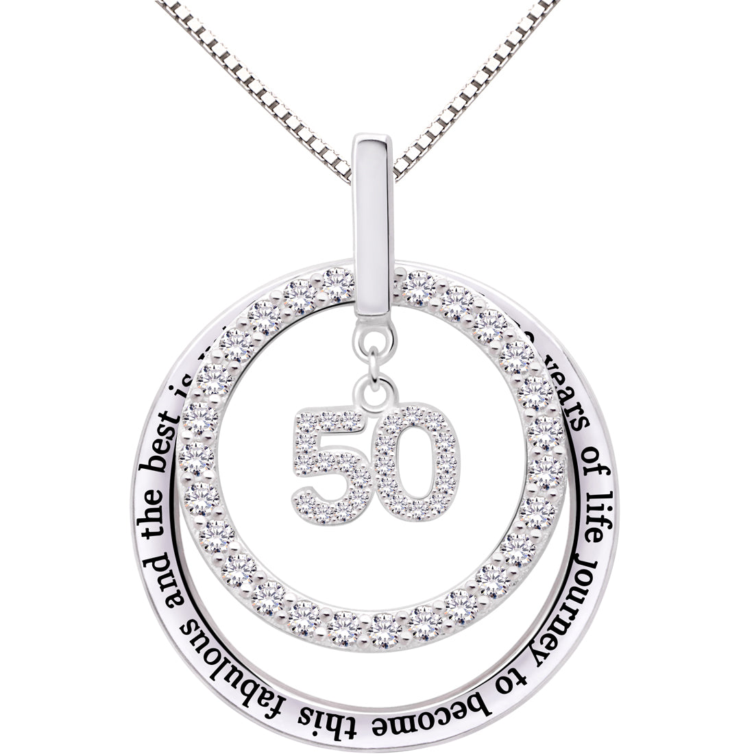 ALOV 珠宝纯银 50 岁生日，经历了 50 年的人生历程才变得如此美妙，最好的尚未到来方晶锆石吊坠项链