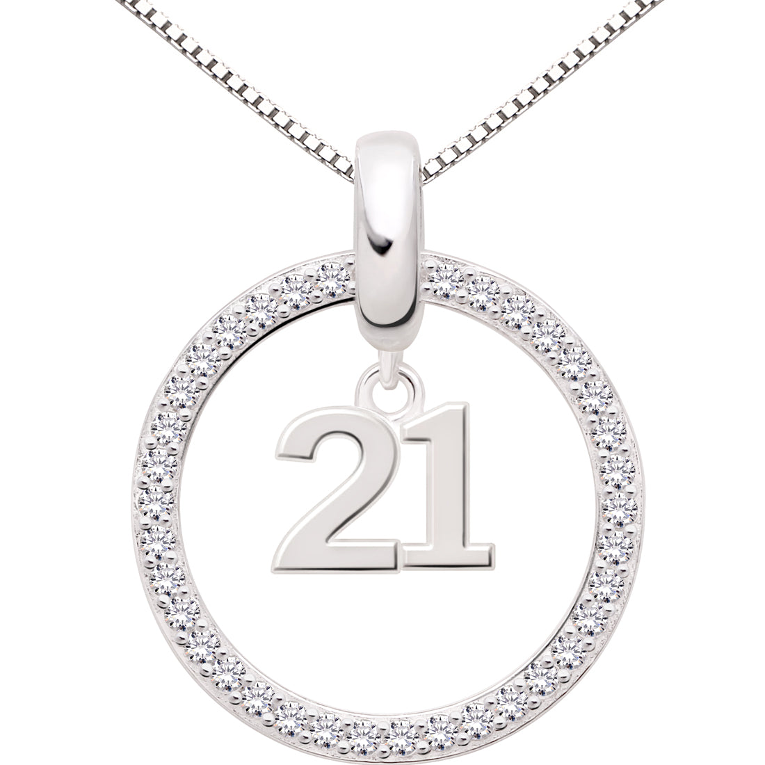 ALOV Jewelry Sterling Silver 21th Birthday Number 21 Cubic Zirconia Pendant Necklace