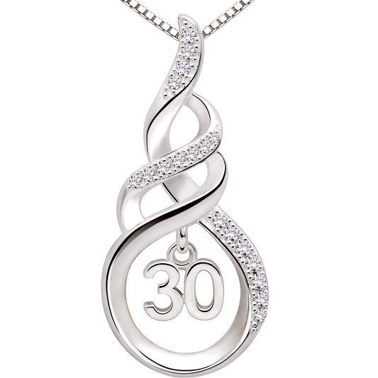 ALOV 珠宝纯银 30 岁生日周年纪念幸运数字 30 方晶锆石吊坠项链