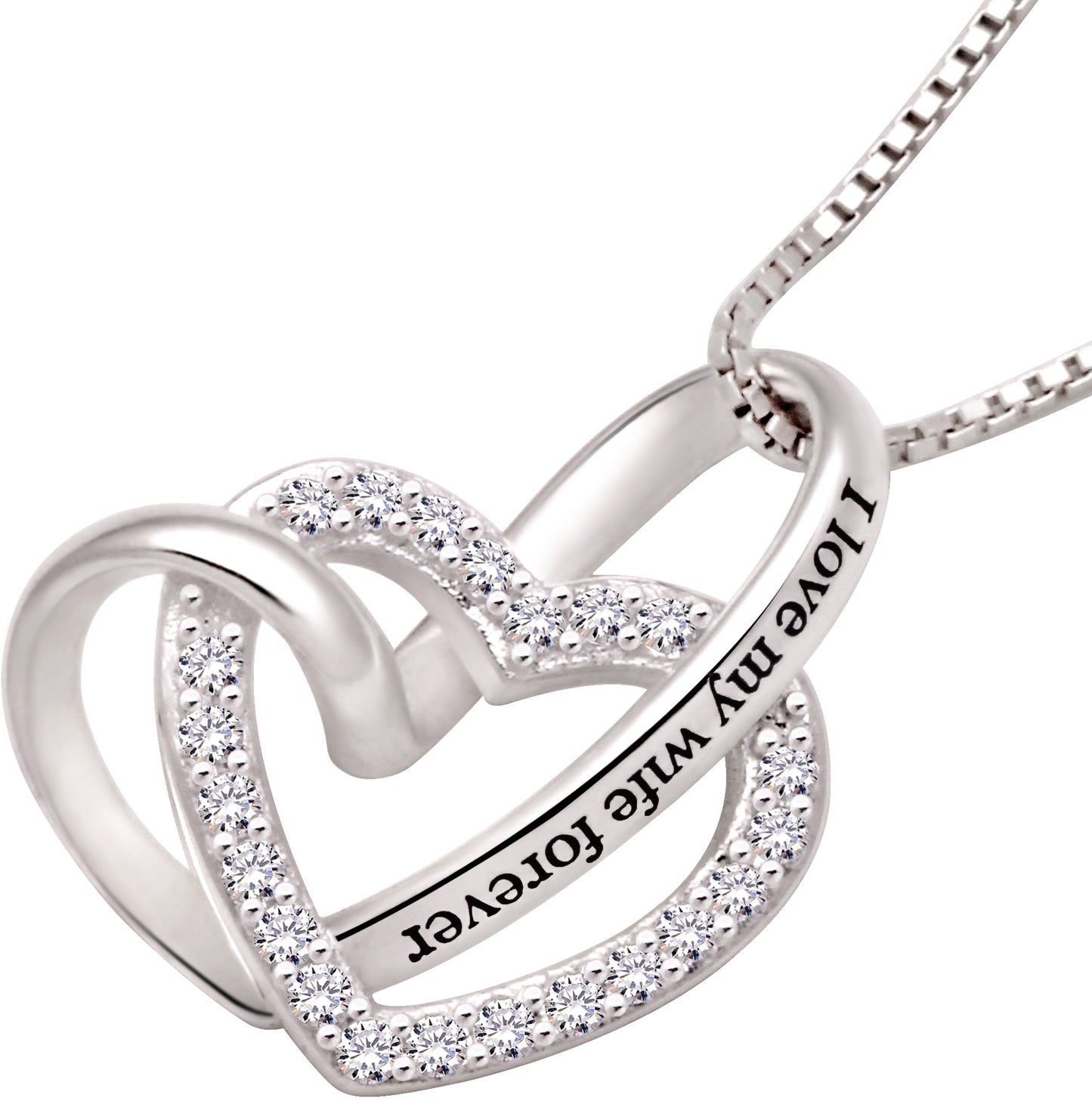 ALOV Jewelry Sterlingsilber-Halskette „Ich liebe meine Frau für immer“ mit Liebesherz und kubischem Zirkonia