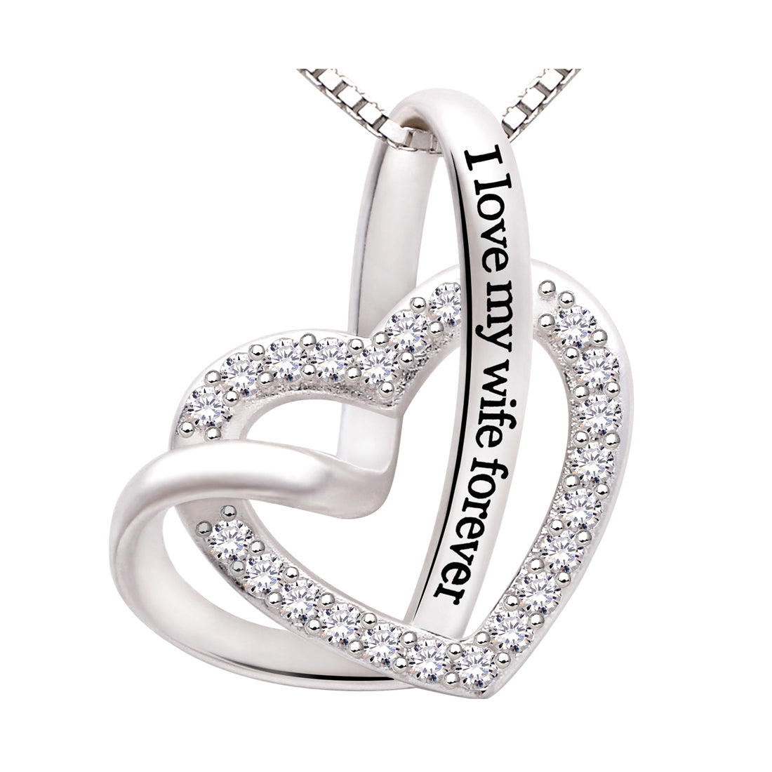 ALOV Jewelry Sterling Silver "I love my wife forever" Love Heart Cubic Zirconia Necklace