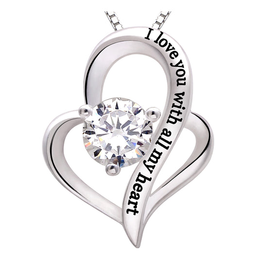 ALOV Jewelry Halskette aus Sterlingsilber mit der Aufschrift „Ich liebe dich von ganzem Herzen“.