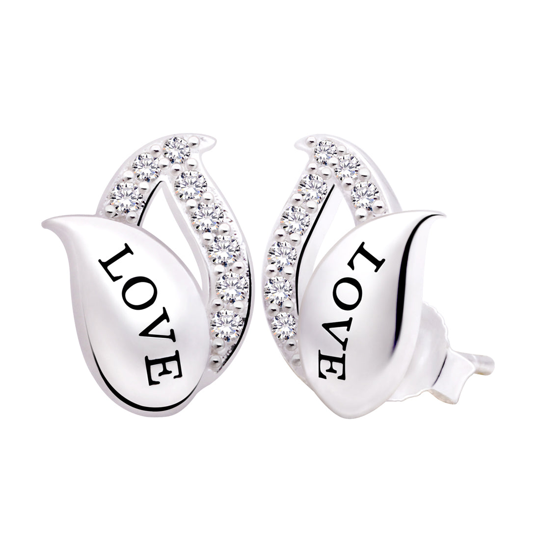 ALOV Jewelry Sterling Silver LOVE Cubic Zirconia Stud Earrings