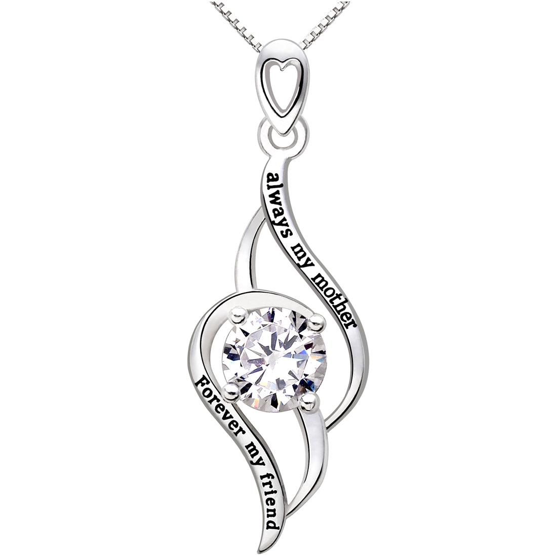 ALOV Jewelry Sterling Silver "always my mother Forever my friend" Love Cubic Zirconia Pendant Necklace