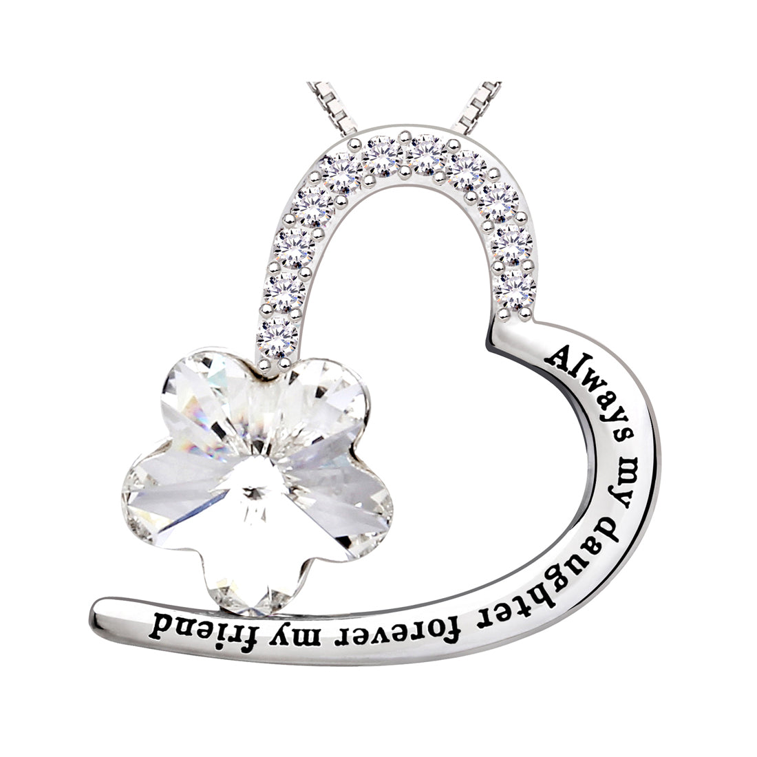 ALOV Jewelry Sterlingsilber-Halskette mit Anhänger „Immer meine Tochter, für immer, mein Freund“, Liebesherz, Kristall, Zirkonia