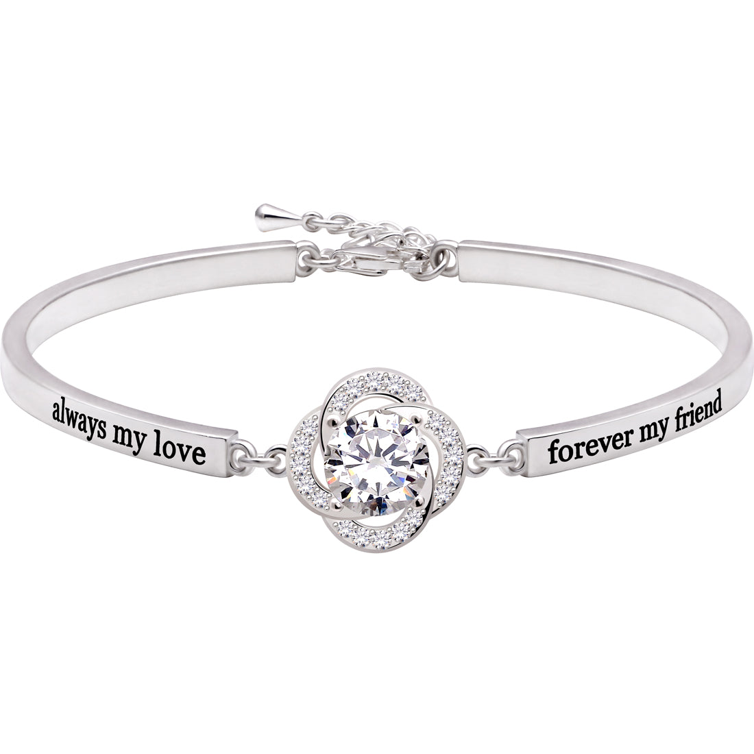 ALOV Jewelry Sterling Silver "always my love forever my friend" Cubic Zirconia Bracelet