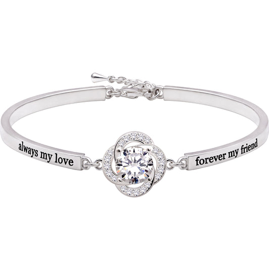 ALOV Jewelry Sterling Silver "always my love forever my friend" Cubic Zirconia Bracelet