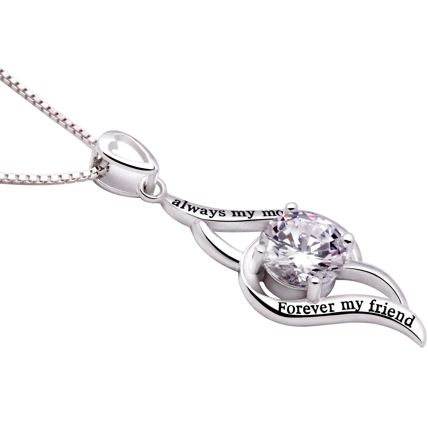 ALOV Jewelry Sterling Silver "always my mother Forever my friend" Love Cubic Zirconia Pendant Necklace